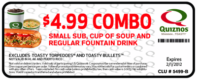 Quiznos $4.99 Combo Coupon