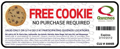Quiznos Free Cookie Coupon/Valentine’s Day Only