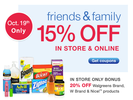 Walgreens Friends & Family Day: 15% Off on Friday, Oct 19th