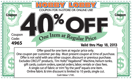 Hobby Lobby: 40% Off Any One (1) Item