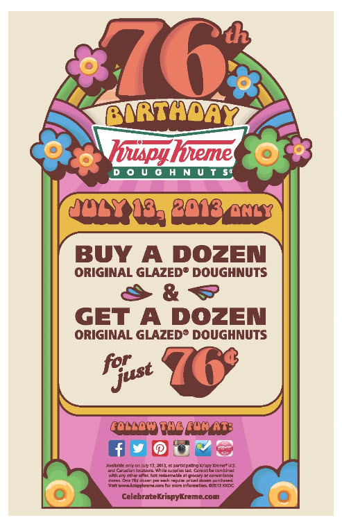 Buy 1 Dozen Glazed Doughnuts and Get 1 Dozen for 76¢: Krispy Kreme