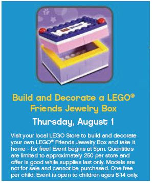 Free Lego Friends Jewelry Box Build on 8/1!