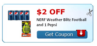 $2.00 off NERF Weather Blitz Football and 1 Pepsi!