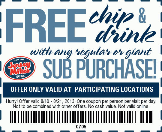 Jersey Mike's: Free Chips \u0026 Drink W 