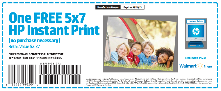 Free 5×7 HP Instant Print @ Walmart