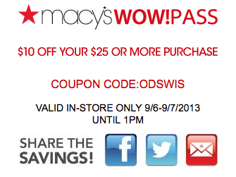 Macy’s: $10 off $25 Coupon