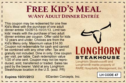 Longhorn Steakhouse: Kid’s Eat Free On Halloween