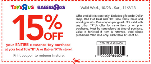 Toys R Us: 15% Off Entire Clearance Toy Purchase