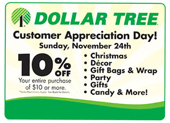Dollar Tree: 10% Off Entire Purchase – 11/24/13 ONLY