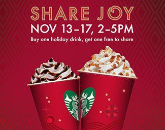 Starbucks: Buy One Get One Free Holiday Drinks