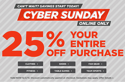 Sports Authority Cyber Monday: 25% Off Entire Purchase
