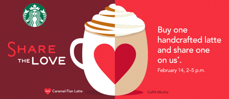 Starbucks Valentine’s: Buy One Get One Free Latte 2-5PM