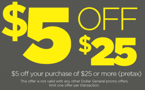 Dollar General: $5 Off $25 – Today Only