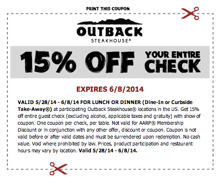 Outback Steakhouse: 15% Off Entire Check