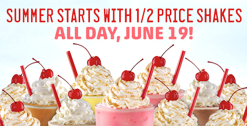 Sonic: Half Priced Shakes All-Day June 19th!