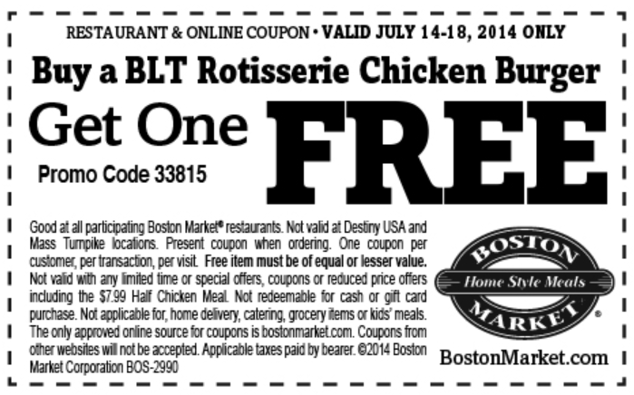 Boston Market: BOGO BLT Chicken Burger