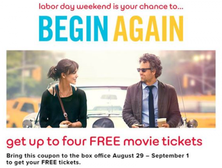Free Begin Again Movie Tickets