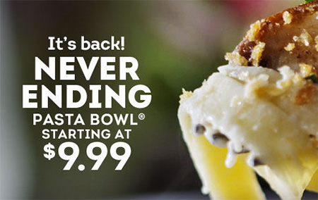 Olive Garden: Never Ending Pasta Bowl Just $9.99