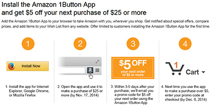 Amazon: $5 Off $25 Purchase With 1Button App