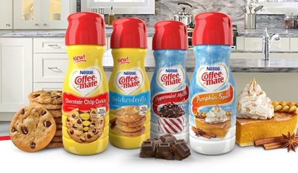 Coffee-mate creamer bottles on kitchen counter