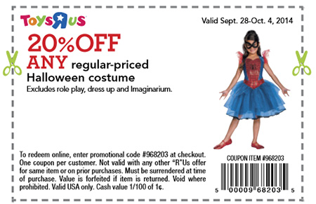 Toys R Us: 20% Off Halloween Costume Coupon – Expires Oct 4th
