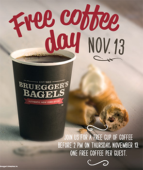 Bruegger’s Bagels: Free Coffee Day On Nov. 13th