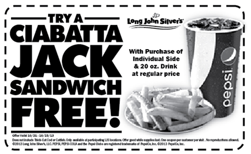 Long John Silvers: Free Ciabatta Jack Sandwich W/ Purchase of Side & Drink