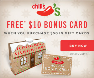 Chili’s: Free $10 eBonus Card With $50 Gift Card Purchase
