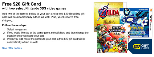 Best Buy: Free $20 Gift Card With Purchase Of Two Select Nintendo 3DS Games