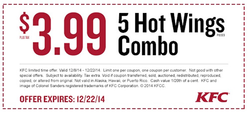 KFC: 5 Hot Wings Combo Just $3.99