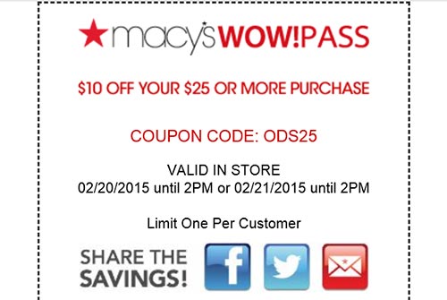 Macy’s WowPass: $10 Off $25 Or More – Until 2PM