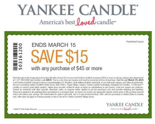 Yankee Candle: Save $15 Off $45 Or More