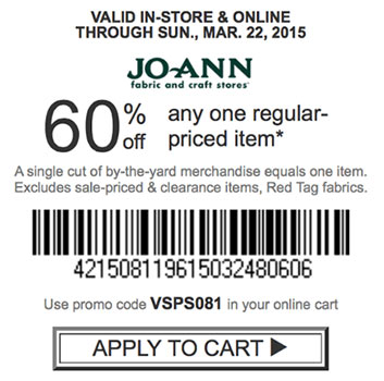 Joanne Fabrics: 60% Off One Item – Ends 3/22