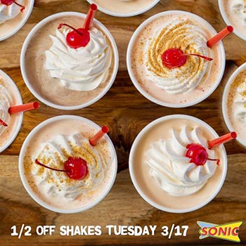 Sonic: 1/2 Off Shakes – April 17th