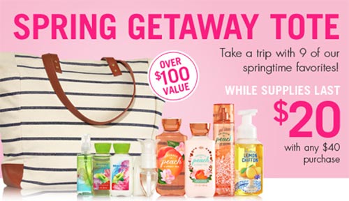 Bath & Body Works: $20 Spring Getaway Tote ($100 Value) W/ Purchase