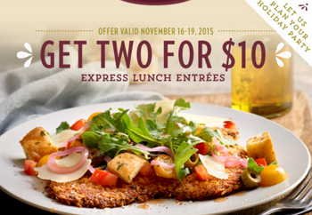 Romano’s Macaroni Grill: 2 For $10 Express Lunch Entrees