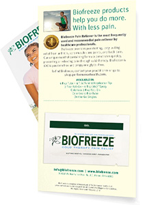 Biofreeze sample packet and brochure