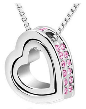 Double Heart Crystal Rhinestone Necklace Just $3.57 + Free Shipping