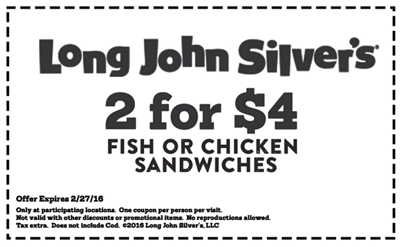 Long John Silver’s – 2 For $4 Sandwiches – Expires 2/27