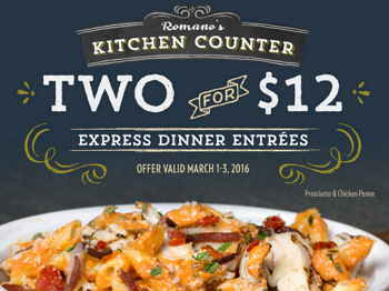 Romano’s Coupon: 2 Express Dinner Entree’s $12