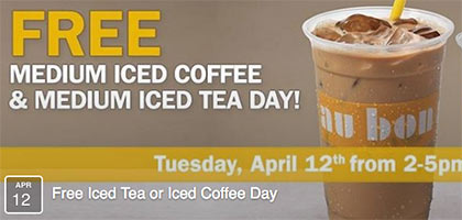 Au Bon Cafes: Free Medium Iced Coffee or Tea – April 12th