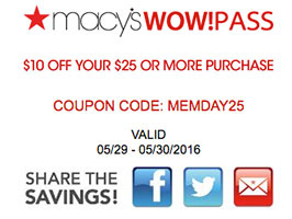 Macy’s: $10 Off $25 – Last Day