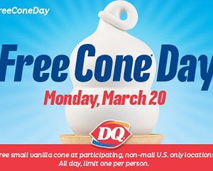Dairy Queen: Free Cone Day – March 20