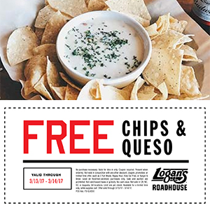 Logan’s Roadhouse: Free Chips & Queso – Mar. 13 & 14