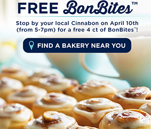 Cinnabon: Free BonBites – April 10th 5-7pm