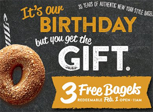 Bruegger’s Bagels: 3 Free Bagels W/ Coupon – Feb 1st