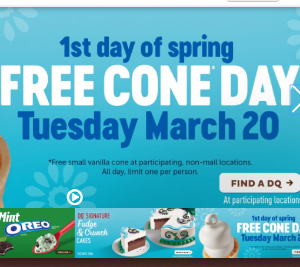 DQ: Free Cone Day – March 20