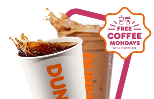 FREE Medium Hot or Iced Coffee with any purchase at Dunkin