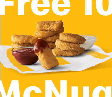 10 free Chicken McNuggets with a minimum $1 purchase.