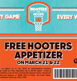 Hooters: Free Appetizer – March 21 & 22